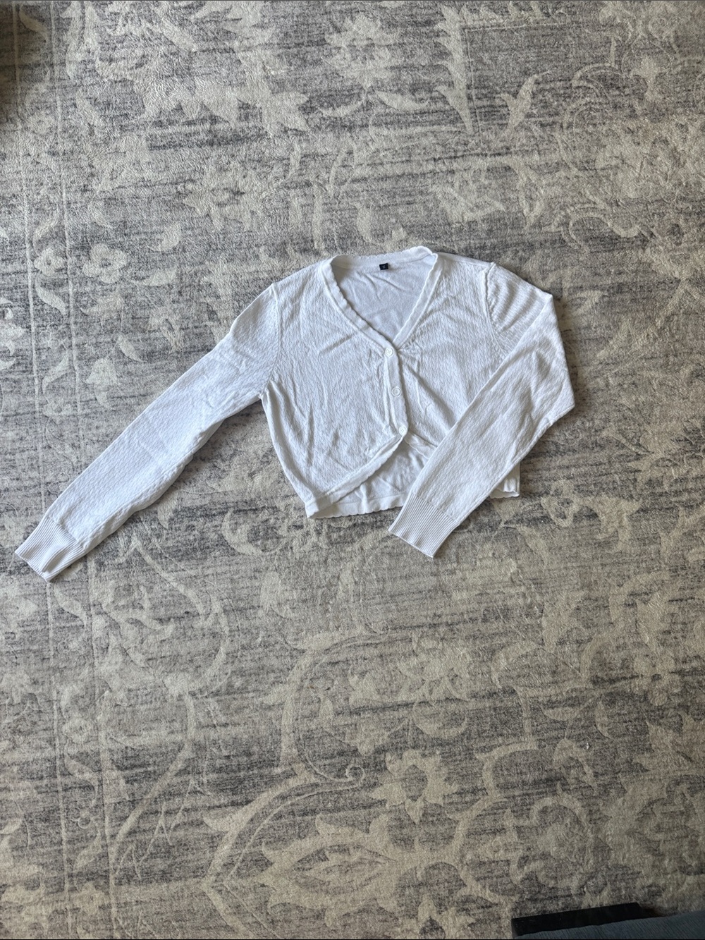 Girls' White V-Neck Cropped Button Cardigan Sweater